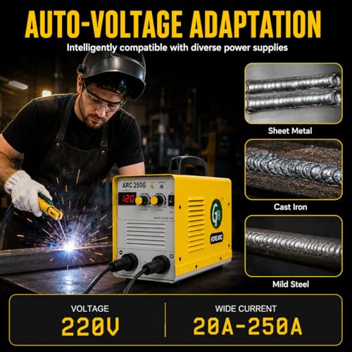 Image of 250G 250 Amp ARC Welding Machine with VRD & Arc Force | MOSFET Inverter Technology | Industrial Overcurrent Switch | 220V Single Phase | Heavy Duty 3.15mm Rod Welding