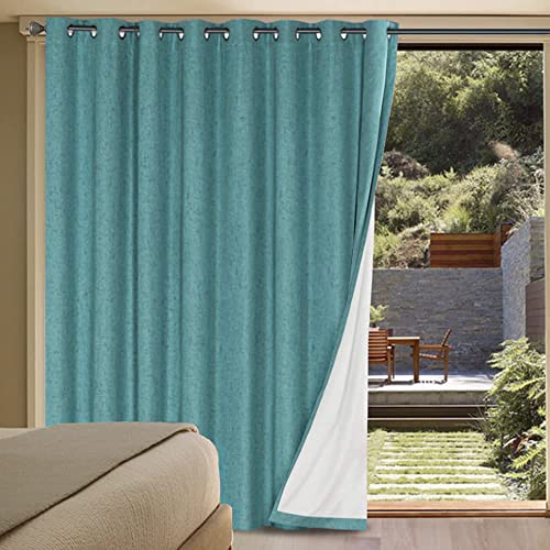 Image of H.VERSAILTEX Linen Blackout Curtains Durable Thick Textured Linen Look 100% Blackout Patio Door Curtain Anti Rust Grommet Extra Wide Sliding Door Curtain Panel, W100 x L108 inch - Teal