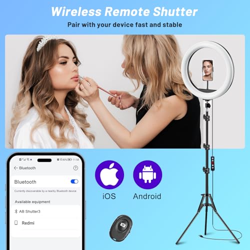 Image of 12'' Selfie Ring Light with Stand and Phone Holder, 75 inch Tripod 96 RGB Mode