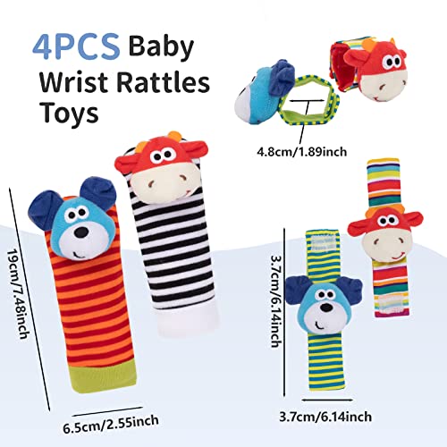 Padonise 4 Pack Baby Wrist Rattles Rattle Socks Set Baby Socks Animals Development Toys For Toddlers 1-3 Early Learning Toys For Babies Infant Sensory Toys Newbron Gift Set Birth Gifts For Baby #TOP1
