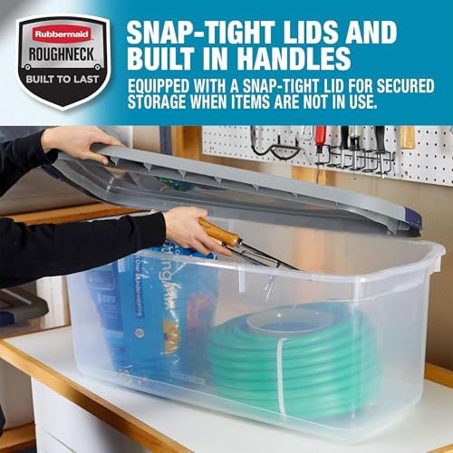Rubbermaid Roughneck Clear 95 Qt/23.75 Gal Storage Containers, Pack of 4 with Latching Grey Lids, Visible Base, Sturdy and Stackable, Great for Storage and Organization - Image 5