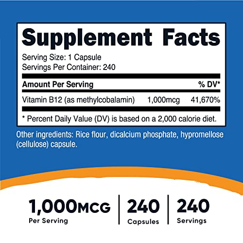 Nutricost Vitamin B12 (Methylcobalamin) 1000Mcg, 240 Capsules - Vegetarian, Non-Gmo & Gluten Free B12 Supplement #TOP1