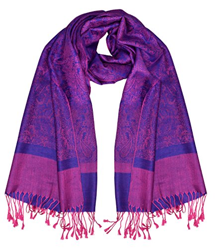 Peach Couture Womens Paisley Jacquard Pashmina Scarf Stole Wrap Shawl (Hot Fuchsia and Purple)
