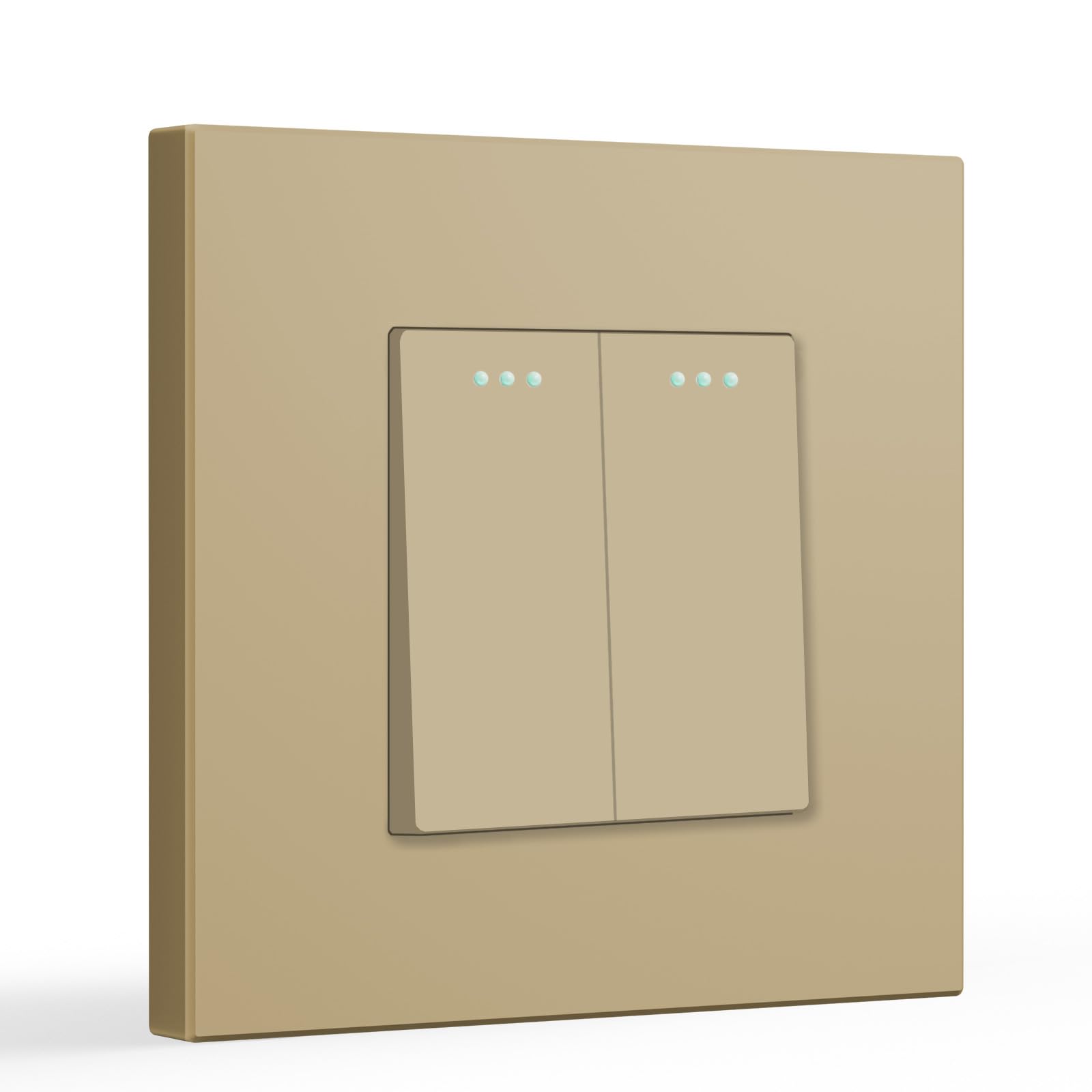 BSEED Lichtschalter 2 Fach 1 Weg, PC Panel Lichtschalter Unterputz, Taster Schalter, Wandschalter Schalter Unterputz, Light Switch für Wohnzimmer, Küche, Büro, Gold-86mm