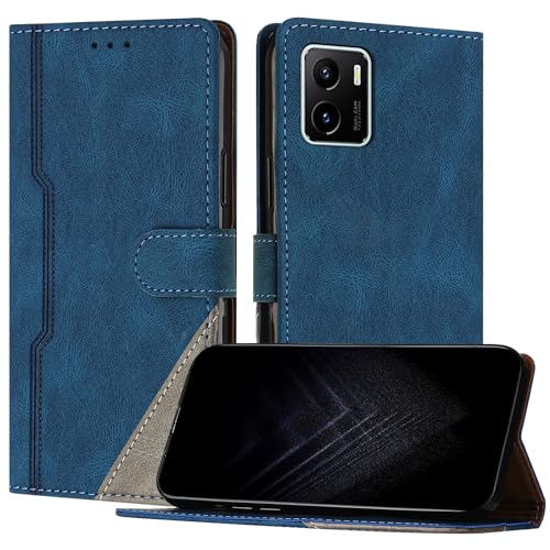 Netany Funda para Vivo Y15S/ Y01, Funda Libro de Cuero con Ranura Cierre Magnético Soporte Plegable Carcasa Protectora (Azul)