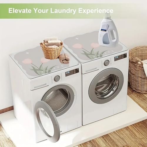 Image of Homecloud Non-Slip Washing Machine Mat - Durable Waterproof Protective Cover for Washer & Dryer, Dust-Resistant Mat Ideal for Laundry Room & Kitchen Appliances | 60x60cm (Beige)