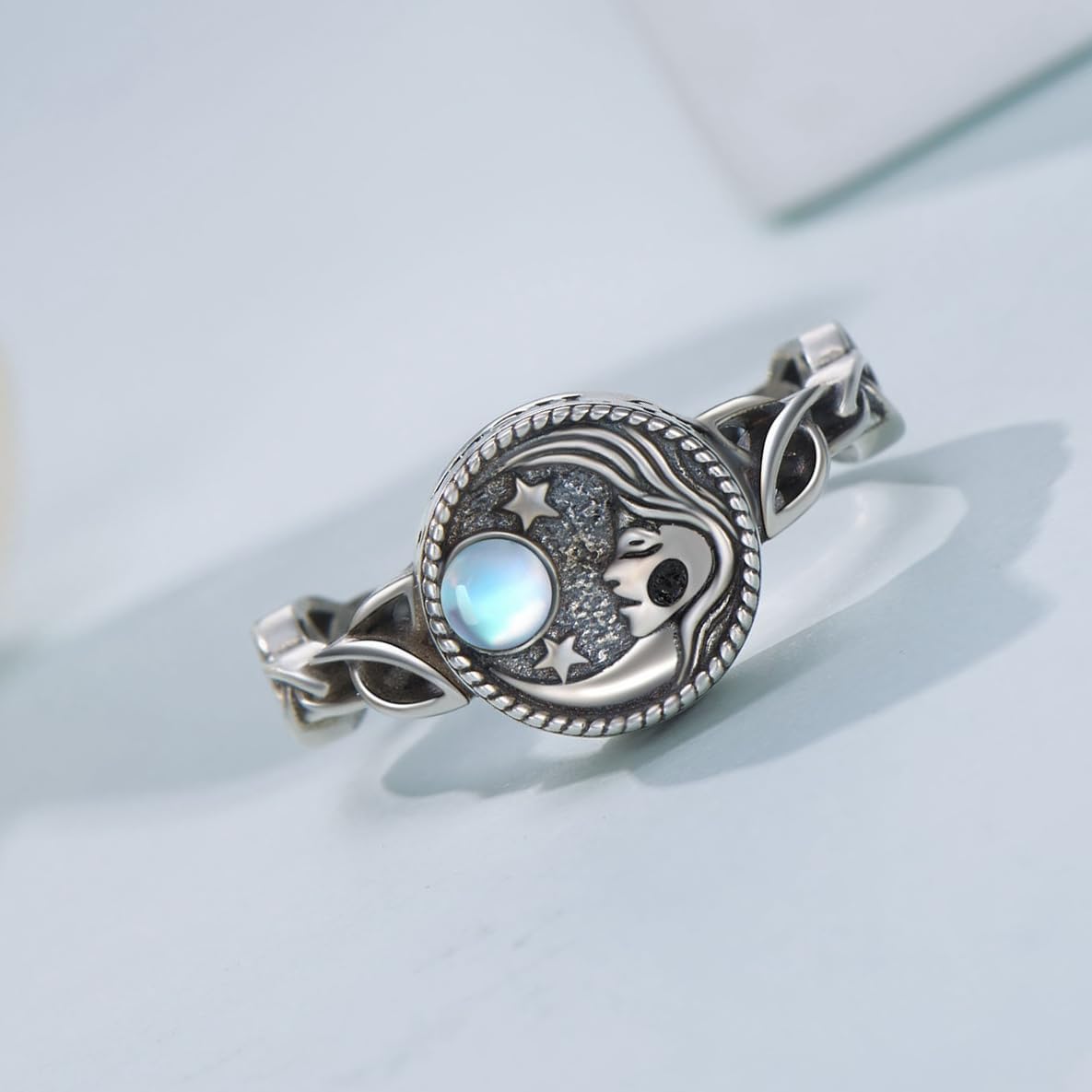 Moon Star Urn Ring for Ashes 925 Sterling Silver Moonstone Celtic Knot Cremation Rings for Ashes Memorial Jewelry for Women Men