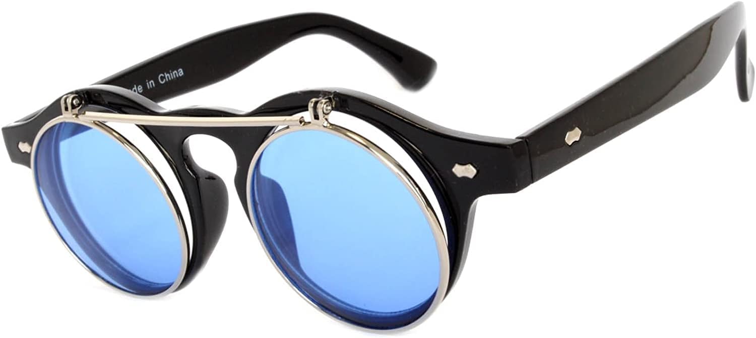 OWL Steampunk Vintage Retro Round Circle Gothic Hippie Colored Plastic Frame Sunglasses Colored Lens