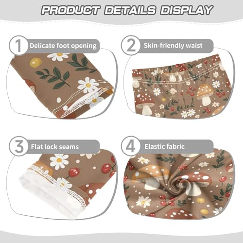 Wusikd Mushrooms Girls' Leggings Toddler Doodles Flowers Leaves Kids Yoga Pants Dance Active Tights 4T3