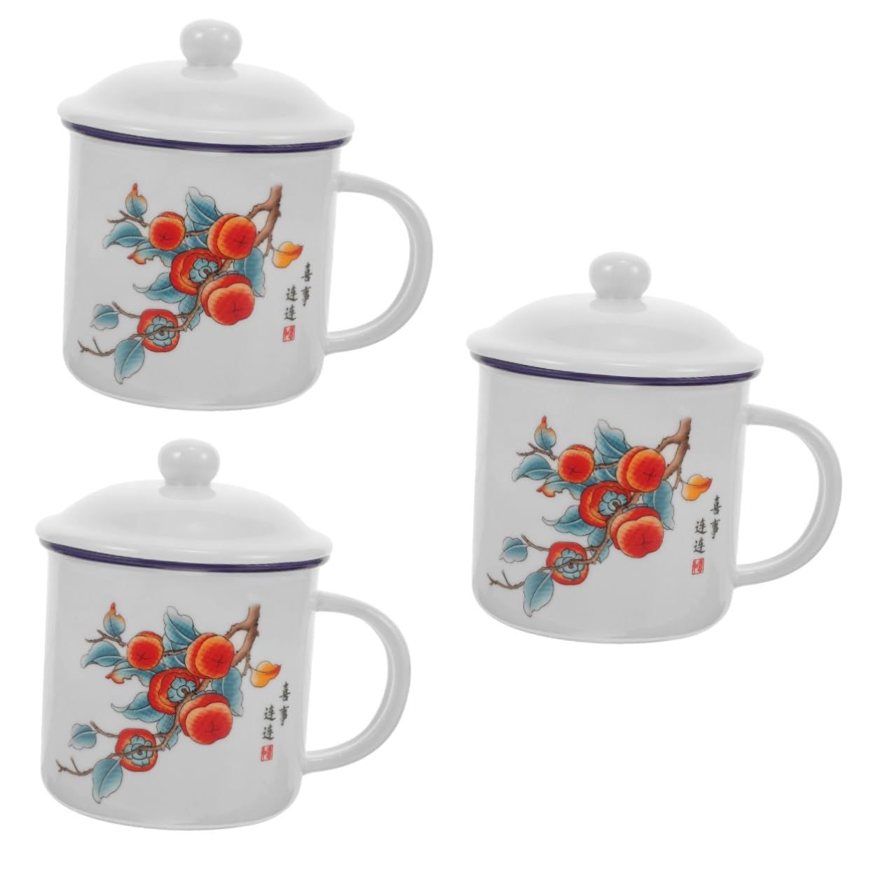 VANZACK 3stücke Vintage Emaille Becher Mit Deckel Tragbare Kaffeetasse Für Hochzeiten Vielseitiger Teebecher Für Outdoor-aktivitäten Retro Stil Leicht Zu Reinigen Langlebig