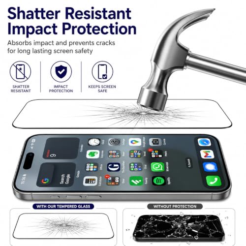 Image of Tempered Glass Screen Protector for iPhone 15 Pro (6.1 inch), screen guard 9H Hardness, Full Coverage, HD Clear, Bubble Free, Case Friendly, Anti Fingerprint, Easy Installation (iPhone 15 Pro), Pack Of 1