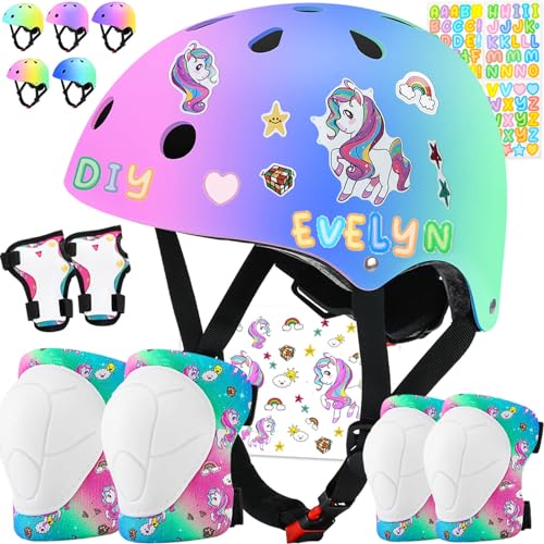 Comforhous Color Gradient Kids Bike Helmet for kids 3-5 Unicorn Protective Gear Set with Elbow Pads Knee Pads for 3-14 Kids Toddler Boy Girl Helmet and Pads for Skateboard Cycling Bike Skating Scooter