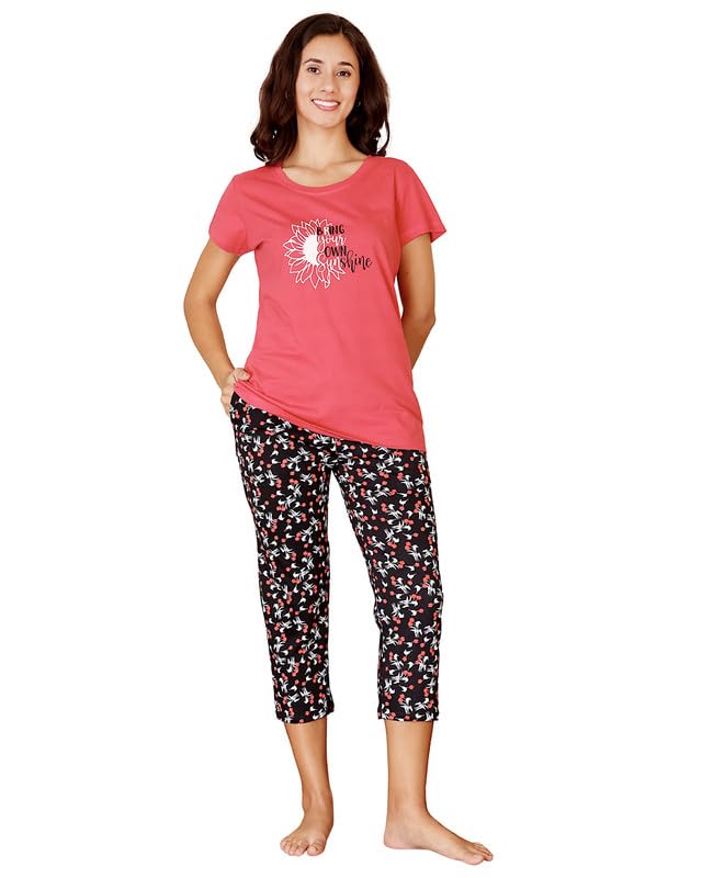 bodycare Women's Cotton Printed T-Shirt and Capri Set | Soft & Breathable Nightwear | Short Sleeves | Loungewear Co-Ord Set BSCS16046-picture-52
