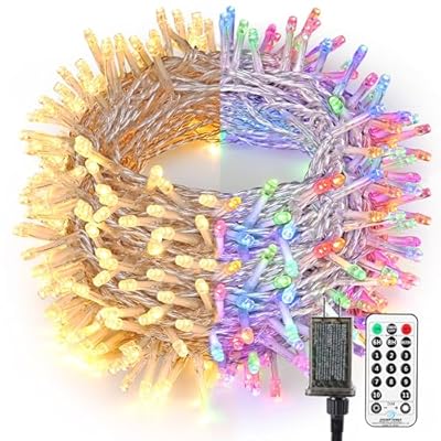 BrizLabs Color Changing Christmas Lights, 115ft 300 LED Fairy String Lights, 11 Modes Warm White & Multicolor Christmas Tree Lights, Dimmable Plug in Light with Remote for Outdoor Indoor Xmas Decor