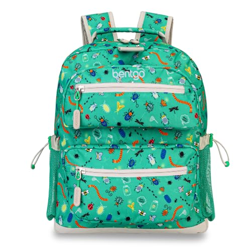 Bentgo Kids Backpack - Lightweight 14” Backpack in Fun Prints for School, Travel, & Daycare, Ideal for Ages 4+, Roomy Interior, Durable & Water-Resistant Fabric, & Loop for Lunch Bag (Bug Buddies)