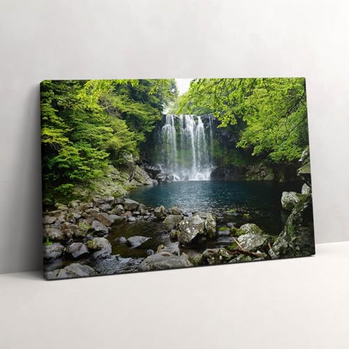 Peinture sur Toile Cascade 60x40cm Wallfluent pour Décoration Murale Nature