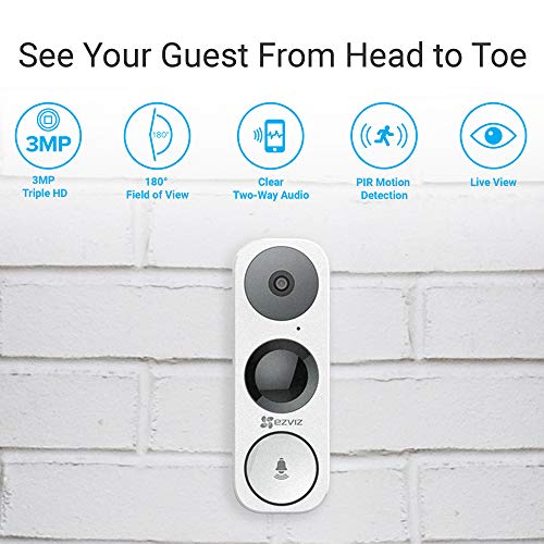 EZVIZ WiFi Video Doorbell, Night Vision, Two-Way Talk, PIR Motion Detection, Weather Proof, 180° Vertical FOV, Free 3-hour Cloud Storage(DB1)