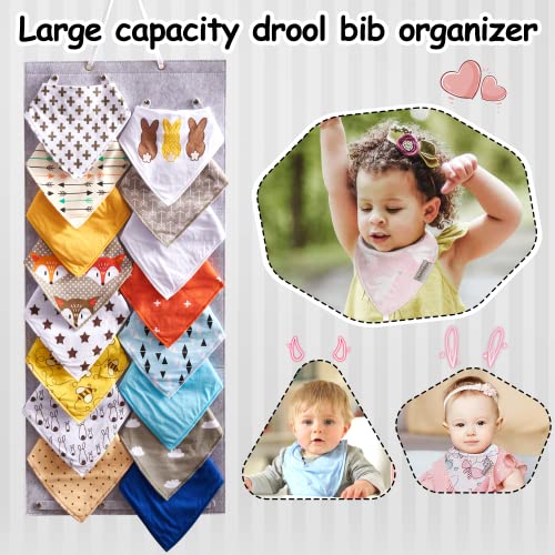 Entserk Baby Drool Bibs Holder Large Capacity ,Drool Bibs Storage Display,Head Wrap Organizer,Baby Bibs Display Stand,Wall Hanging For Baby Room, Door, Closet, Wall(Grey) #TOP1