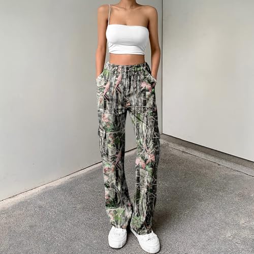 Image of Lepunuo Cargo Pants for Women High Waisted Casual Pants Baggy Stretchy Wide Leg Y2K Streetwear with 6 Pockets