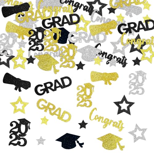 120 unidades de confeti con purpurina, decoración de graduación, color negro y dorado, sombrero de soltero, decoración de mesa, exámenes, graduaciones, decoración de mesa, para graduaciones