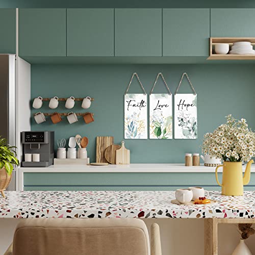 3Pcs Rustic Wood Sign Inspirational Home Farmhouse Wall Hanging Decor Motivational Wooden Wall Art Décor Decorative Plaque For Home Office Kitchen Bathroom Bedroom Living Room Décor Faith Love Hope #TOP5