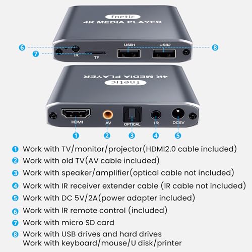 Image of 4K@30Hz Full-HD Digital Media Player with USB Drive /Micro SD Card for TV | Plug & Play, H.265 /HEVC MP4 MKV Photo MP3 PPT, HDMI & Analog AV Optical, Digital Signage, Projector, Looping Auto Playback