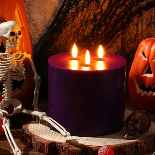 Image of Retisee 1 Pack Purple Extra Large Flameless Candles 6 inchx6 inch Remote Control