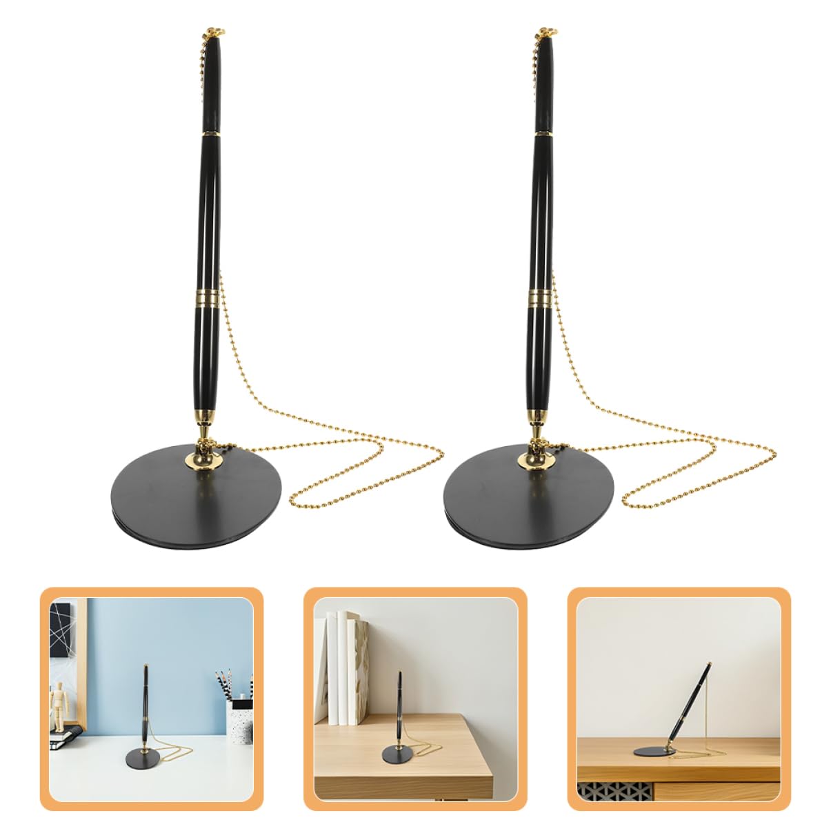 Générique 2 Pièces Stylos à Sécuriser Support de Bureau de Stylos Noirs avec Cordon pour Accueil Bureau École à Élégant et