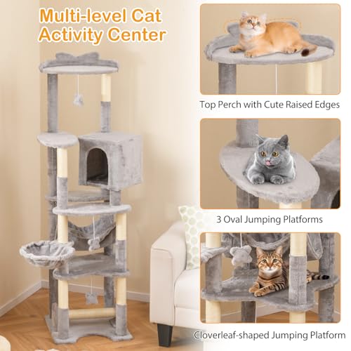Árbol para gatos gris multi-niveles de 69 pulgadas miniatura 6
