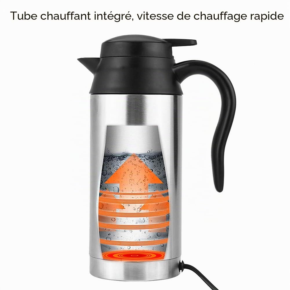 Bouilloire électrique 750 ml, 120 W, pour voiture, Car Van Truck, eau chaude, 12 V, bouilloire de voyage, acier inoxydable