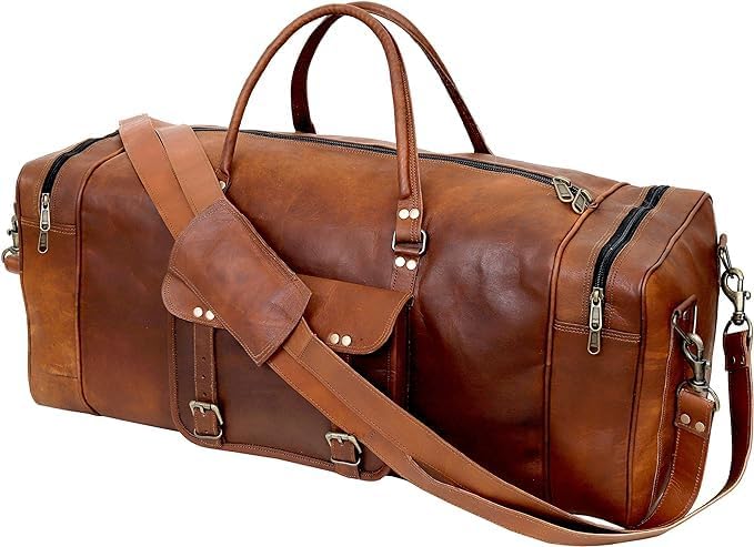 Leather Duffle Bag for Men Luggage Handmade Travel Bag Carry On Luggage Weekender Bags Overnight Gym Sports Cabin Holdall Bag For Airplanes Men And Women (21 Inch Brown) - Image 5