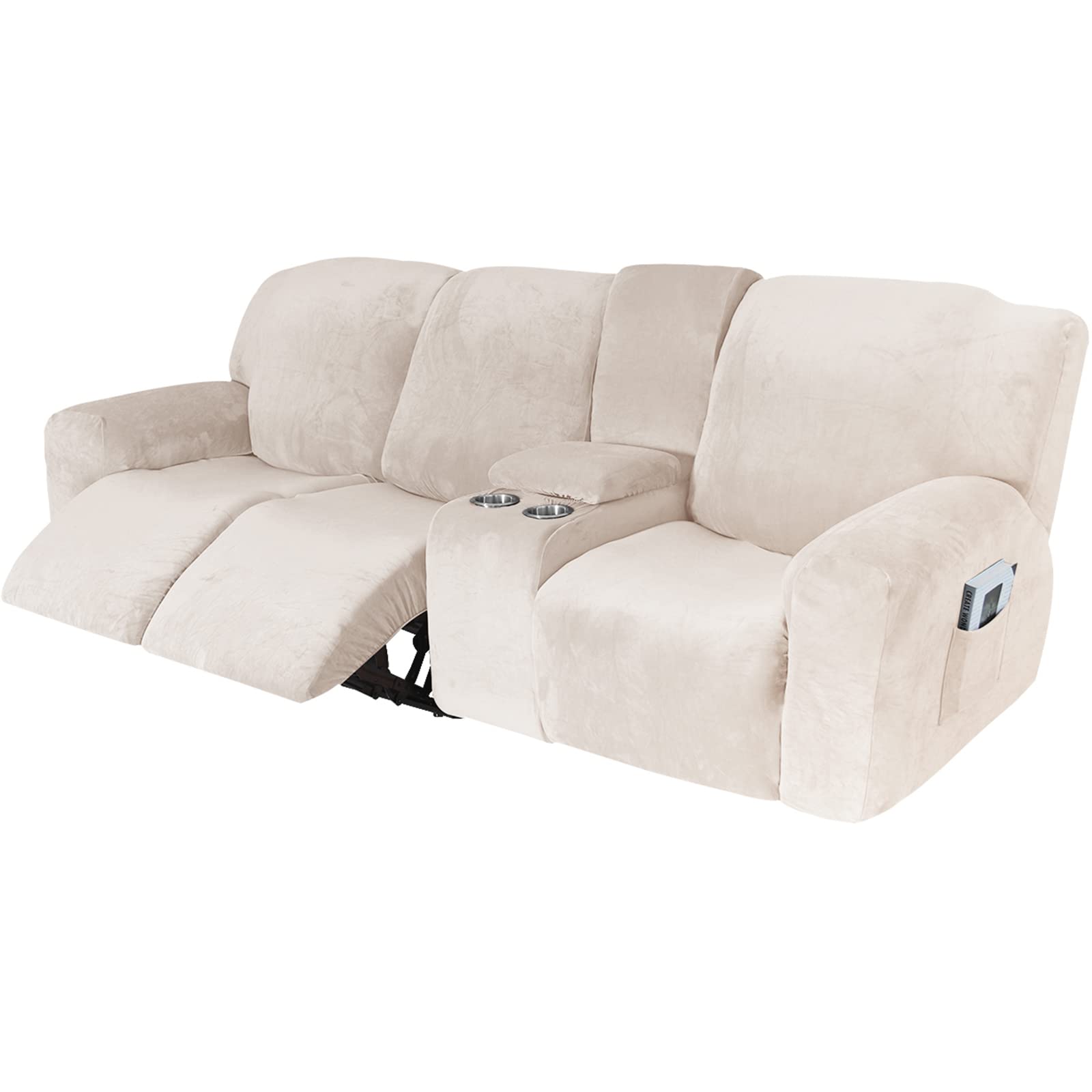 UIHECTA Recliner Sofa Cover, Velvet Stretch Reclining Sofa Covers, with Middle Console Sofa slipcover, Washable Furniture Protector Sofa Slipcover,008,3 person seat(set of 10)