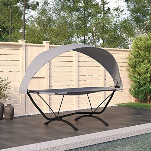 Mokuyary Cama de salón al aire libre con techo gris acero y tela Oxford, tumbona de playa para jardín, balcón, terraza, camping, playa, piscina