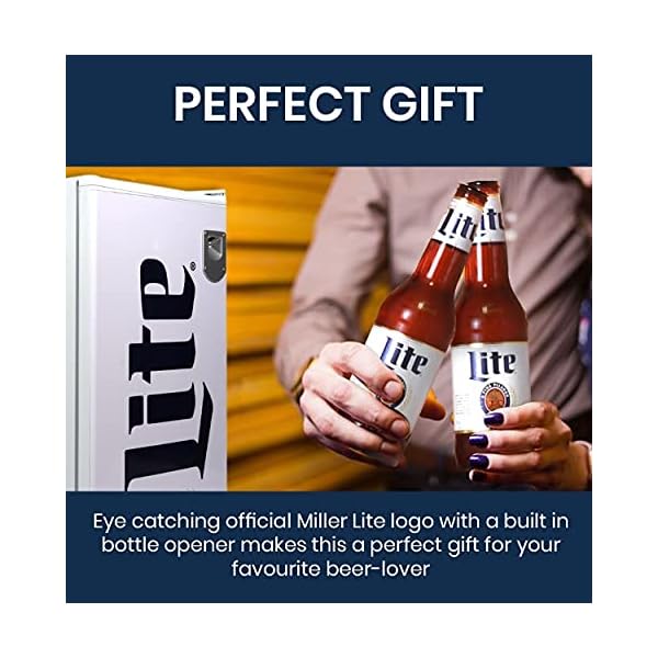 Miller Lite Compact Fridge w/ Bottle Opener, 3.2 cu ft (90L), White, SpaceSaving Flat Back