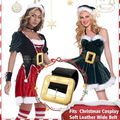 JASGOOD Christmas Santa Claus Adults Wide Leather Belt - Black With Gold Buckle for Women Men Novelty Costume Cosplay4