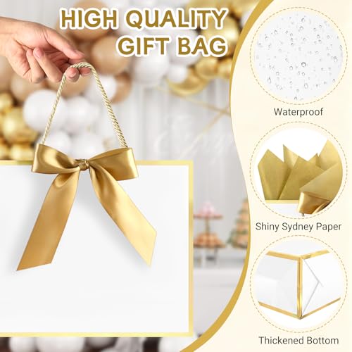 Image of JMANNI Gift Bags with Handles, 13 inch Medium Gift Bags with Tissue Paper | 1 Pcs White Bag, 2 Tissue Paper and 1 Cards, for Baby Shower, Wedding Bridal Shower, Birthday Party