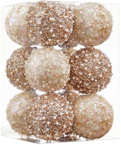 ChrisWish 12CT Christmas Ball Ornaments, Champagne Christmas Ball Decorations Shatterproof Plastic Hanging Pearl Balls for Holiday Party(70mm/2.76") - image 1