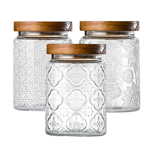 Adodeen 3-Pack 24oz Glass Jar With Airtight Lid,Kitchen Canisters For Countertop,Coffee Sugar Container Set,Pantry Glass Storage Containers For Flour,Candy,Loose Tea,Snack, mason jars