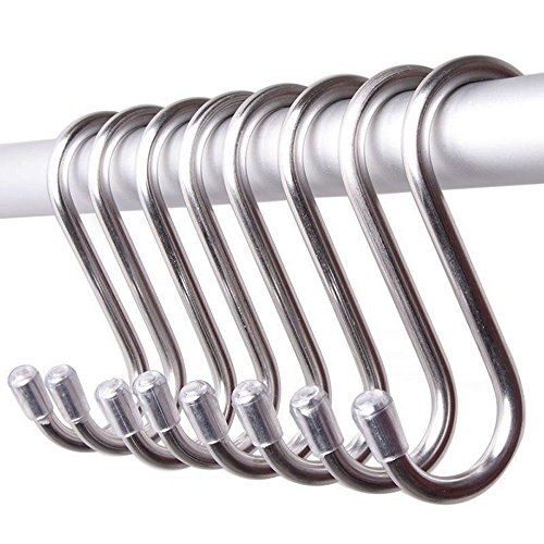 10 Pack 304 Stainless Steel Rubber Head Heavy-Duty S Shaped Hooks Kitchen Pot Pan Hanger (10, S)