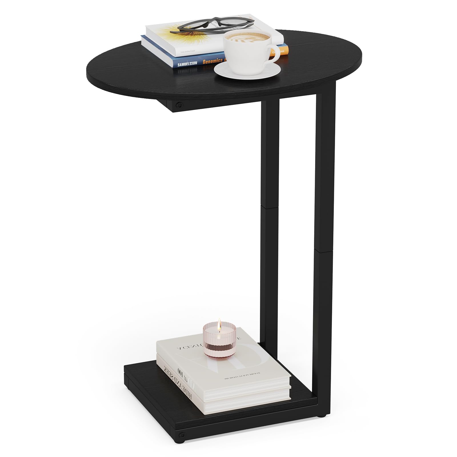 Hosfais Small Side Table End Table C-Shaped Wood Coffee Table TV Tray for Eating Couch Tables for Small