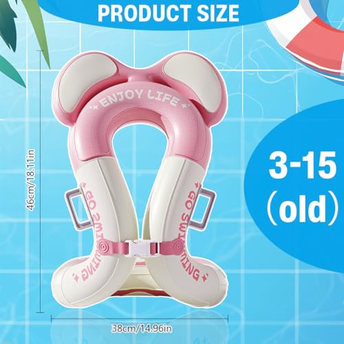 Image of Proberos Kids Armpit Swimming Ring PVC Buoyancy Vest for Beginners Age 3-15, Anti Rollover & Press-&-inflate Design, Adjustable Safety Buckle, Cartoon Swim Tube for Kids for Boys & Girls, Pink
