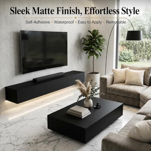 Image of HOME13 Black Matte Wallpaper Peel and Stick Black Contact Paper Self Adhesive Removable for Cabinets Bedroom Drawer Liner Table and Door Decoration(20x50 Inch)