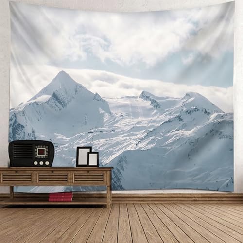 Tenture murale chambre grande largeur panorama montagne et ciel de lit design moderne