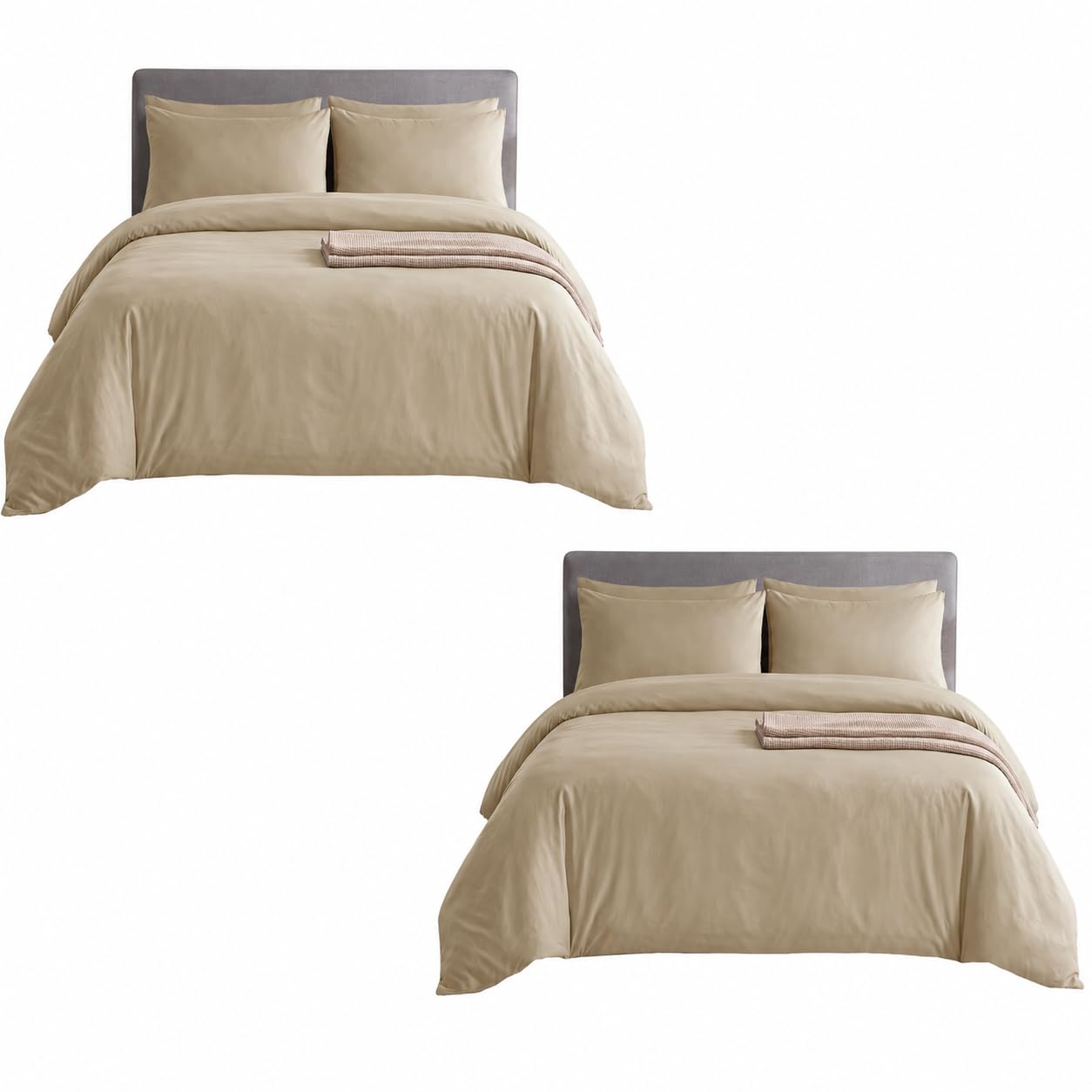 MOONLIGHT20015 Double Duvet Set Pack of 2 - Solid Soft Beige Bedding Sets — image 1