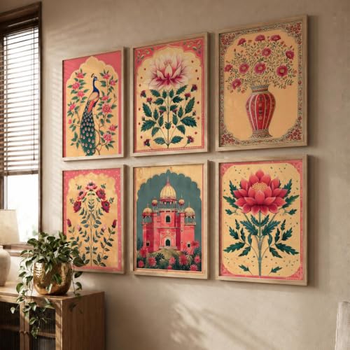 Image of kotart Traditional Indian Pichwai Wall Art Paintings with Frame for Home Decor - Framed Wall Painting for Living Room Bedroom Office Room Decor - Painting for Wall Decoration - (10x13 inch, F)