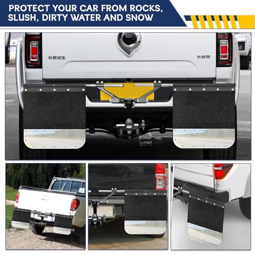 Image of 2 inch 2.5 inch 3 inch Hitches Mounted Truck Mud Flaps with Stainless Steel Plates, Stone Guards for Trucks, Adjustable Width & Height Universal Fit for Most Vehicles