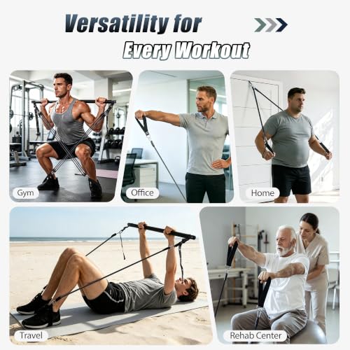 Image of Upgraded Pilates Bar Kit with Resistance Bands Natural Latex for Women & Men, Heavy-Duty Stainless Steel Multifunctional Yoga Pilates Stick for Home Gym Exercise Fitness Equipment Full-Body Workouts