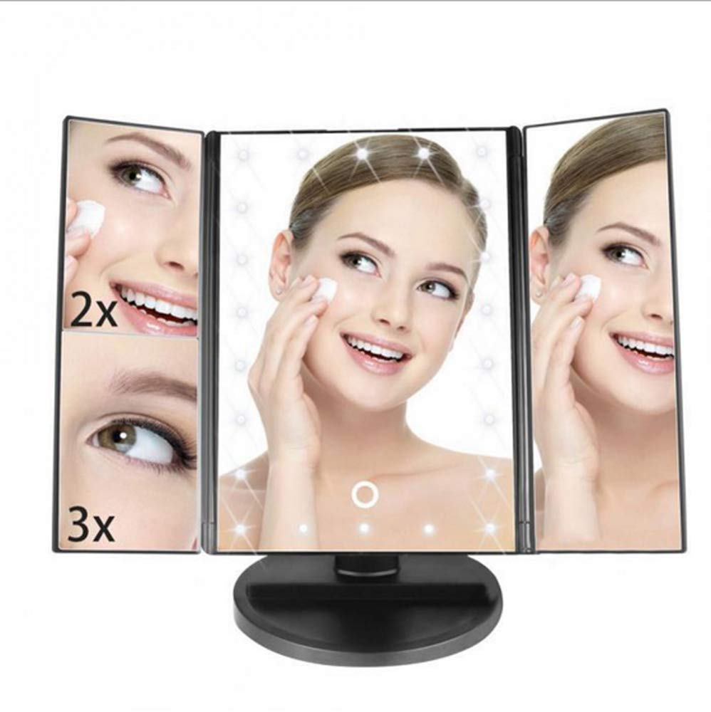 XINYU Espejo De Maquillaje De Tres Pliegues Pantalla Táctil LED Espejo De Maquillaje Lupa De Escritorio Portátil Giratoria De 180 °Se Puede Utilizar para Afeitar Maquillaje Y Cuidado Facial,White