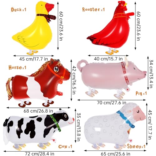 Kinyfy KI6954 6 Pcs Walking Animal Balloons For Kids,Farm Animal Balloons,Walking Farm Animal Foil Mylar Balloon,Farm Birthday Decorations For Farm Theme Party Supplies thumb #1