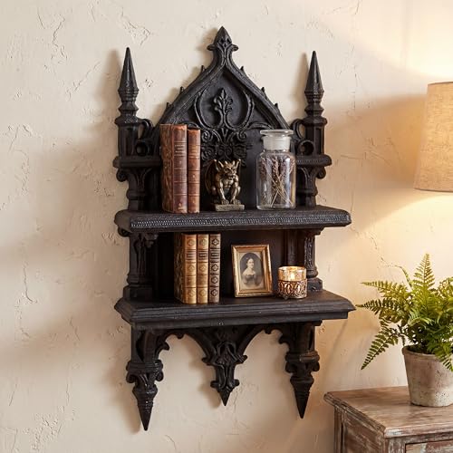 Novabright Gothic Crystal Shelf Gothic Display Furniture Black Plastic Floating Wall Mount Shelf Medieval Witchy Bedroom Decor for Bedroom Living Room Reading Studio Perfume Organizer Collection